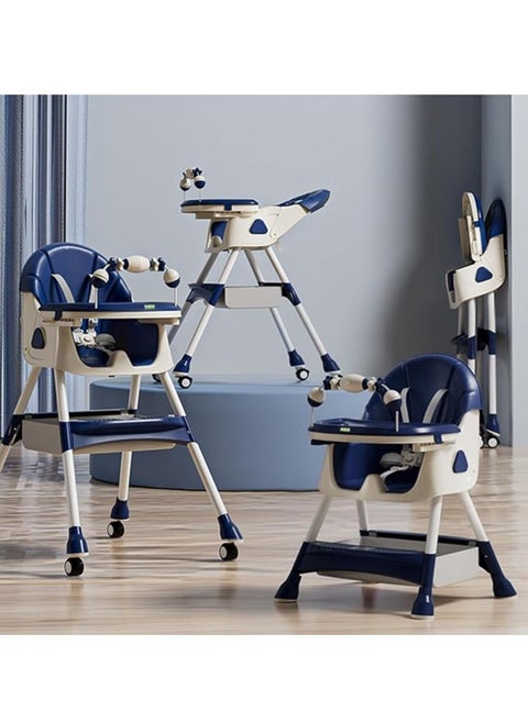 High Chair with Play Bar and Adjustable Chair Back | Newborn Feeding Chair | Chair with Removable and Adjustable Double Meal Tray E560 (Blue)