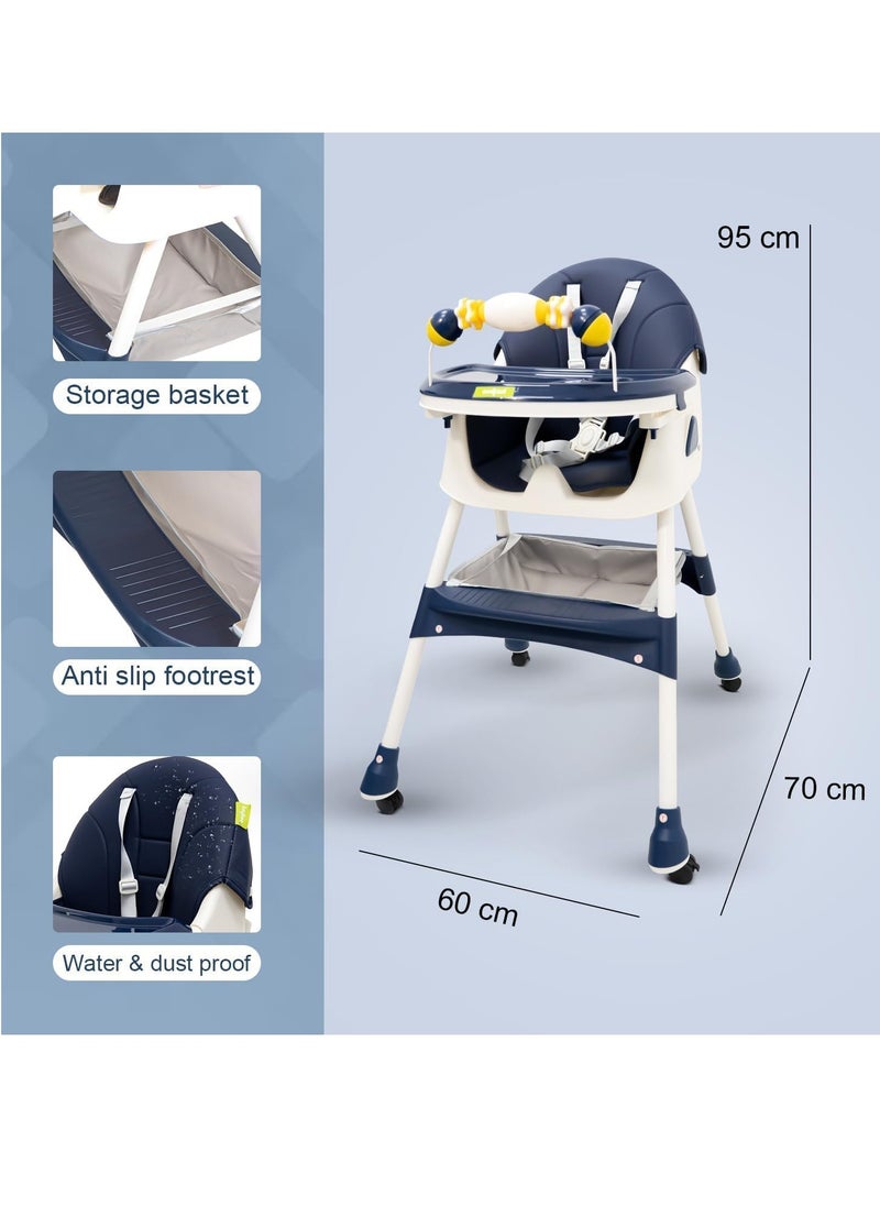 Generic - High Chair with Play Bar and Adjustable Chair Back | Newborn Feeding Chair | Chair with Removable and Adjustable Double Meal Tray E560 (Blue) - Image 1