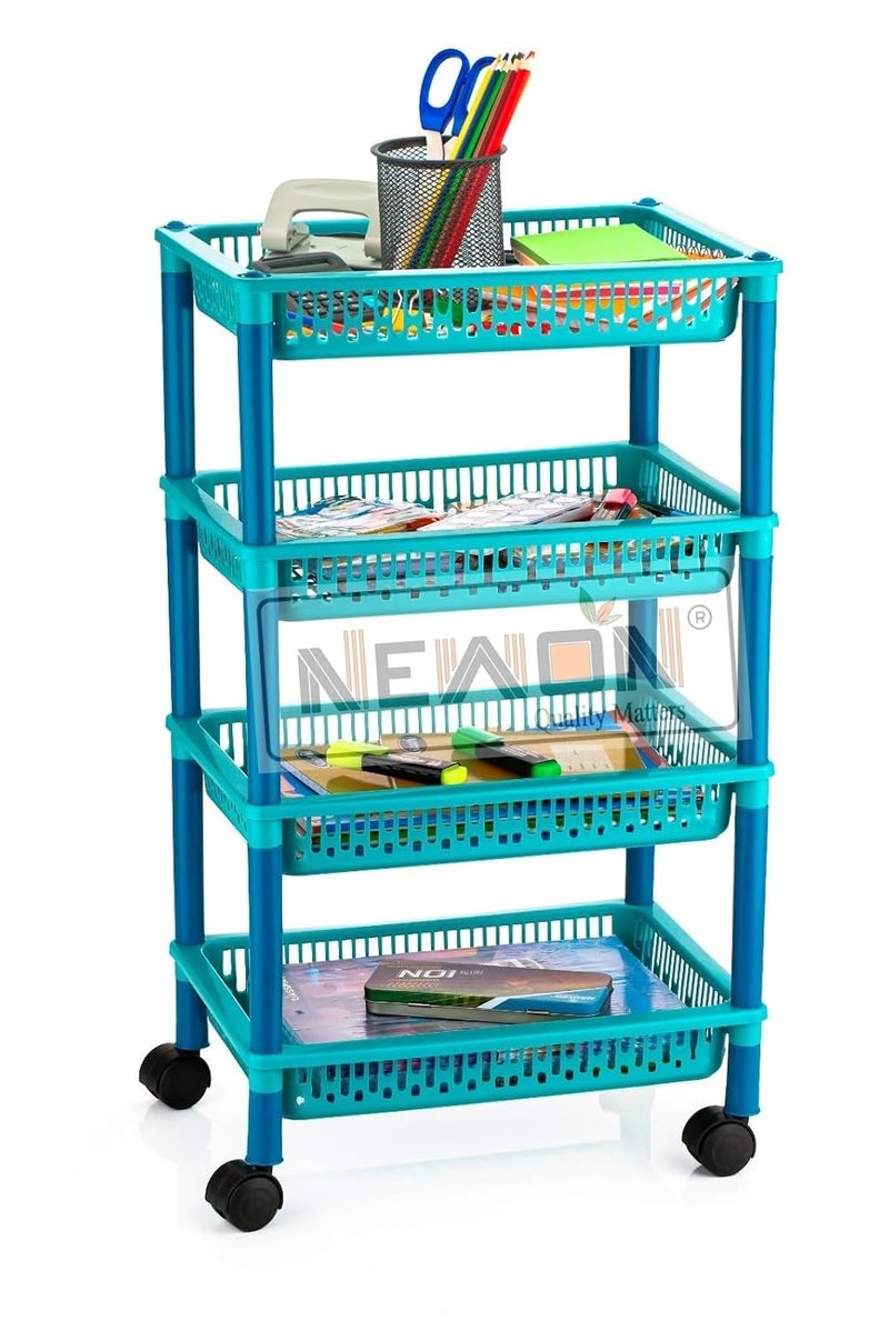 NEWON 4 Tier with Wheel Multipurpose Kitchen Storage Organizer Folding Rack Plastic Kitchen Trolley 4 Layer Green - Image 2