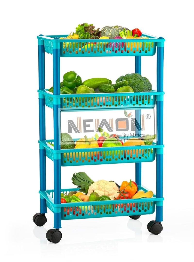 NEWON 4 Tier with Wheel Multipurpose Kitchen Storage Organizer Folding Rack Plastic Kitchen Trolley 4 Layer Green - Image 3