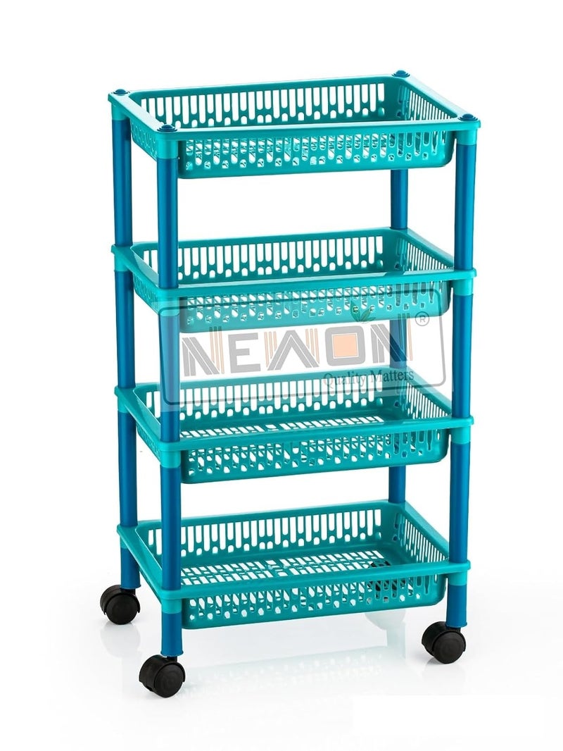 NEWON 4 Tier with Wheel Multipurpose Kitchen Storage Organizer Folding Rack Plastic Kitchen Trolley 4 Layer Green - Image 4