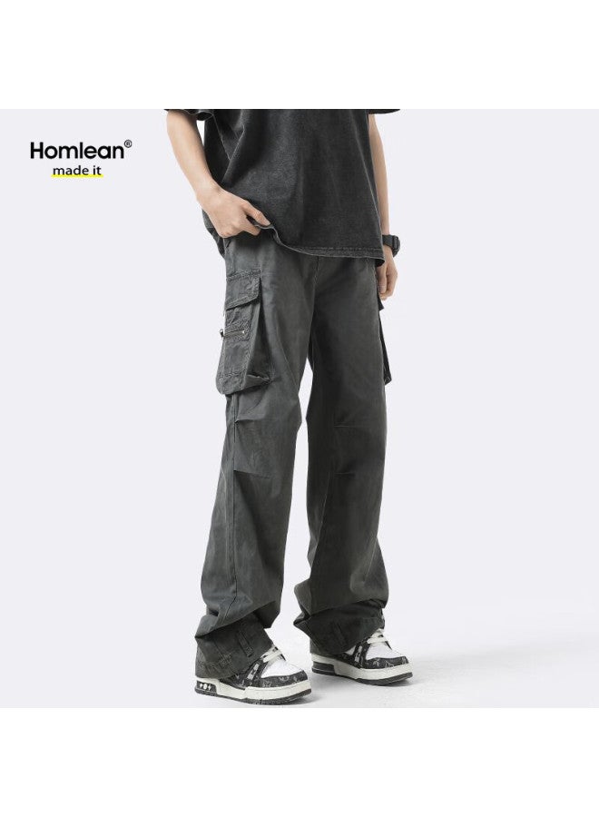 Homlean American-style Functional Cargo Pants For Men, Summer Straight-leg Retro Wide-leg Paratrooper Casual Trousers, 113 Dark Gray, XL - Image 5