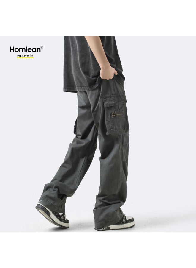 Homlean American-style Functional Cargo Pants For Men, Summer Straight-leg Retro Wide-leg Paratrooper Casual Trousers, 113 Dark Gray, XL - Image 4