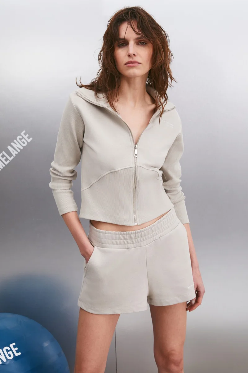 GRIMELANGE Hermion Women's Thick Elastic Waist Pocket Short Beige Shorts