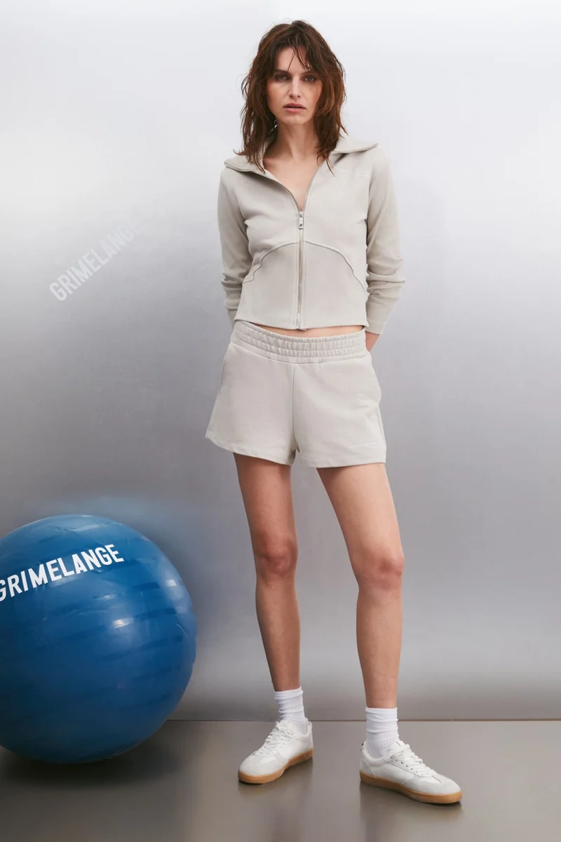 GRIMELANGE Hermion Women's Thick Elastic Waist Pocket Short Beige Shorts