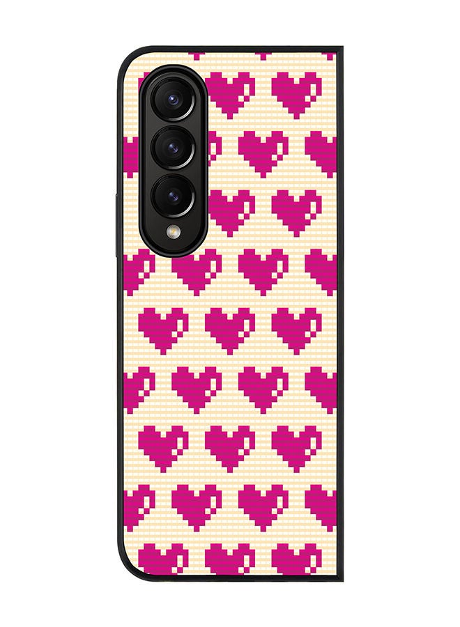 Stylizedd Rugged Black edge case for Samsung Galaxy Z Fold4 Slim fit Soft Case Flexible Rubber Edges Anti Drop TPU Gel Thin Cover - Pixel Hearts - Image 1