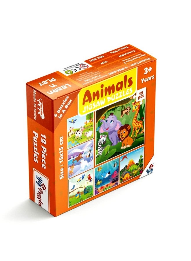 Yey 6 in 1 Animals Jigsaw Puzzles for Kids | Jungle Animals, Polar Animals, Dinosaurs, Exotic-Birds, Farm Animals & Marine Animals - Set of 6 Educational Puzzles, Multicolor, 6.25 x 6.25 inches - Image 2