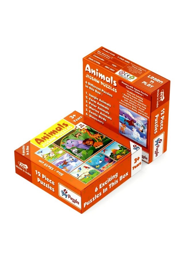 Yey 6 in 1 Animals Jigsaw Puzzles for Kids | Jungle Animals, Polar Animals, Dinosaurs, Exotic-Birds, Farm Animals & Marine Animals - Set of 6 Educational Puzzles, Multicolor, 6.25 x 6.25 inches - Image 3