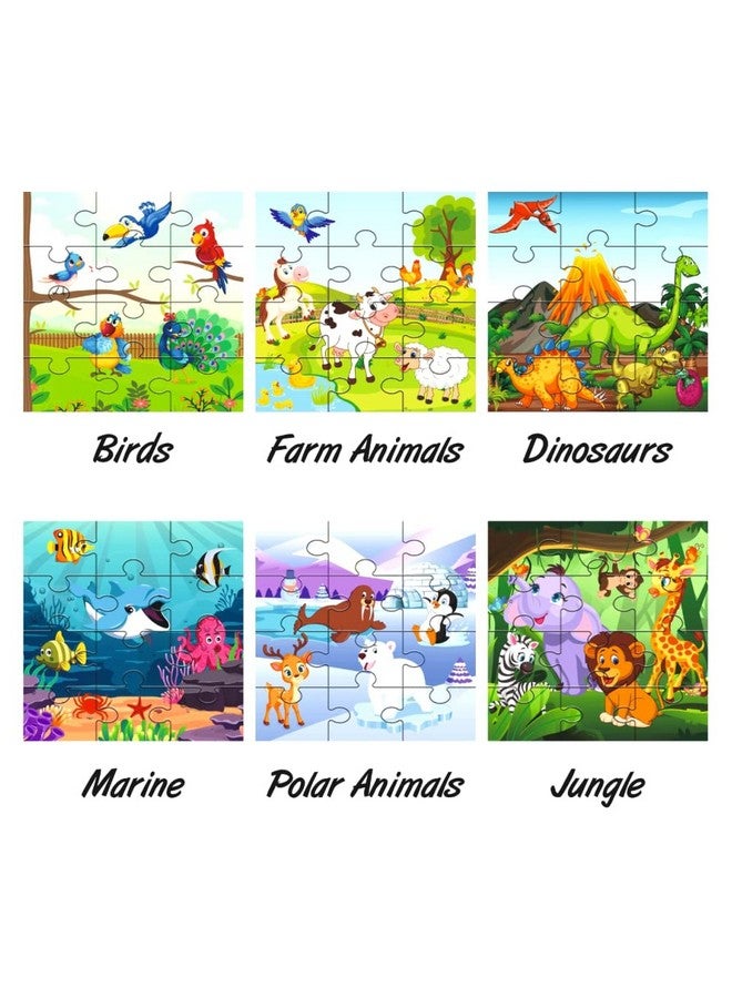 Yey 6 in 1 Animals Jigsaw Puzzles for Kids | Jungle Animals, Polar Animals, Dinosaurs, Exotic-Birds, Farm Animals & Marine Animals - Set of 6 Educational Puzzles, Multicolor, 6.25 x 6.25 inches - Image 5