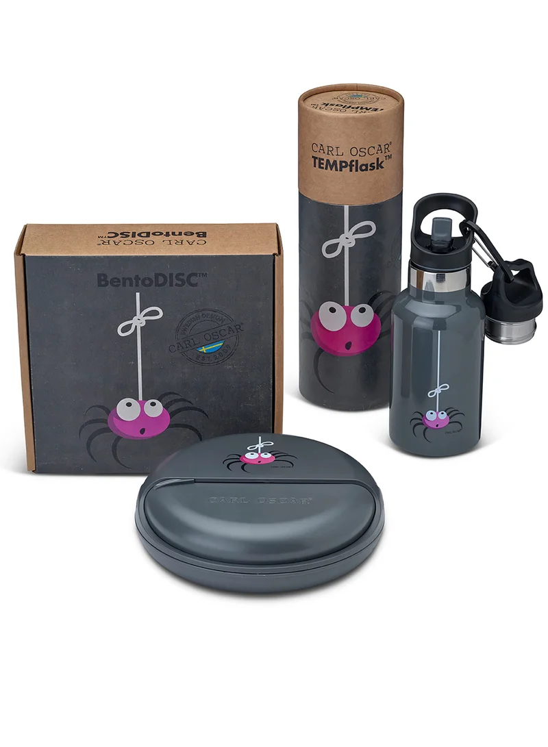 Carl Oscar BentoDisc & TEMPFlask Combo Pack - Spider (Stainless steel Flask 0.5 L + Lunchbox  0.9L) Grey