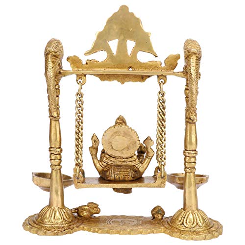 Kartique Brass Ganesh Jhula Idol | Ganesha on Swing Murti for Home, Mandir, Office Decor | Ganpati Bappa Statue for Housewarming or Couple Gift | 8.5 Inch Gold Finish - Image 4