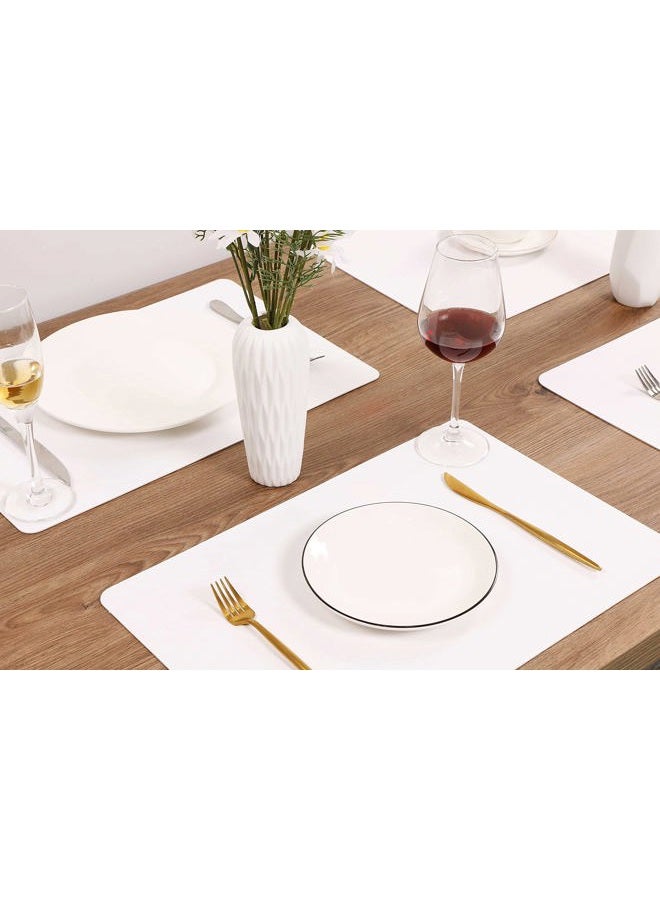 Jovono Wipeable Placemats Leather Table Mats Waterproof Heat-Resistant Easy to Clean Set of 6 White - Image 3
