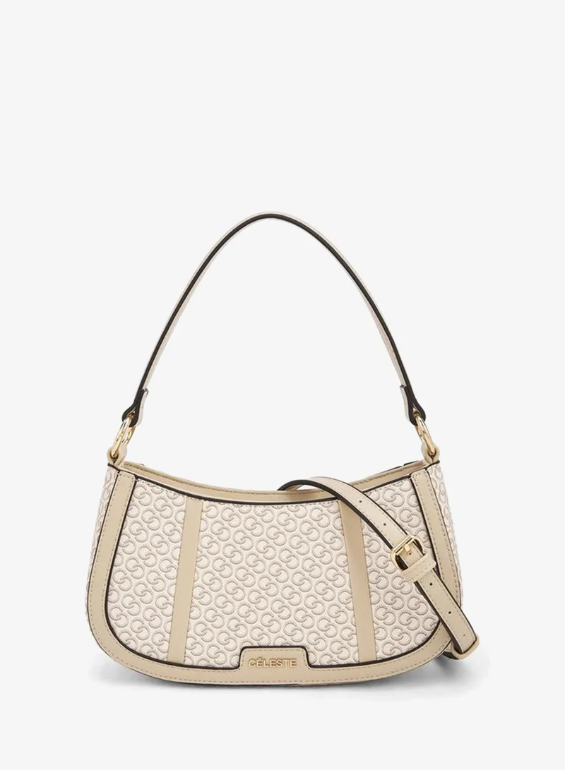 Celeste Monogram Print Shoulder Bag With Zip Closure