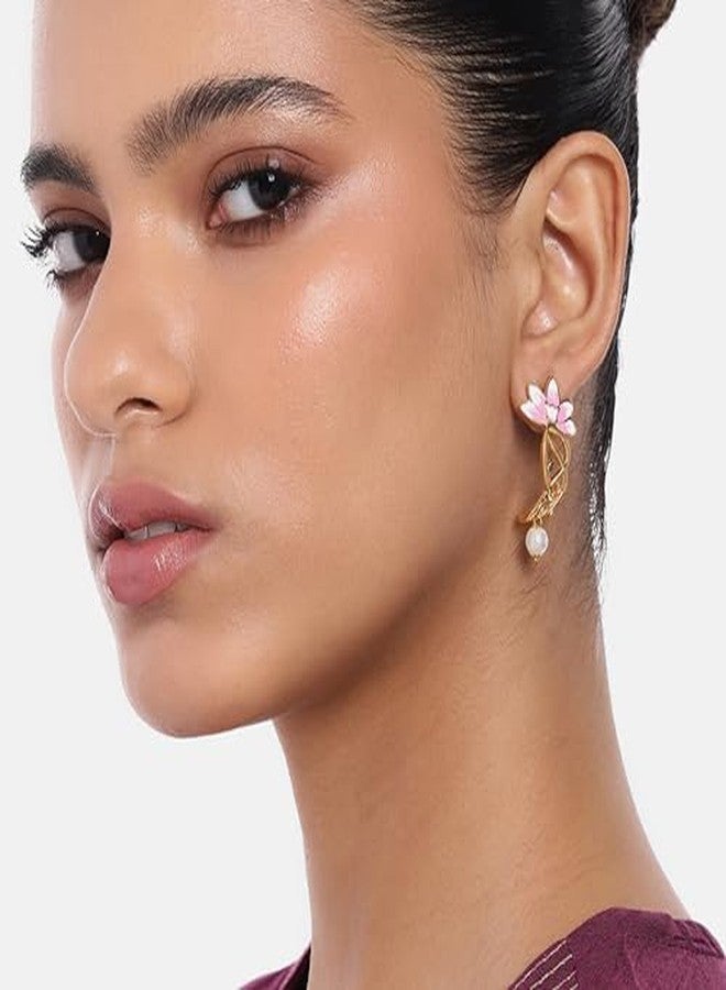 Estele Gold Plated Lotus Inspired Drop Earrings for Women | Elegant Statement Jewellery - Image 4