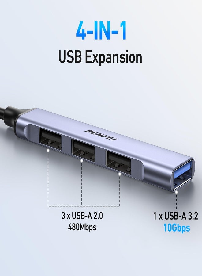 BENFEI 4-Port USB Hub: 1x 10Gbps USB 3.2 + 3X USB 2.0- for Mouse, Keyboard, Flash Drive, Printer - Compatible with Laptop, PC, Xbox, PS5 - Image 2
