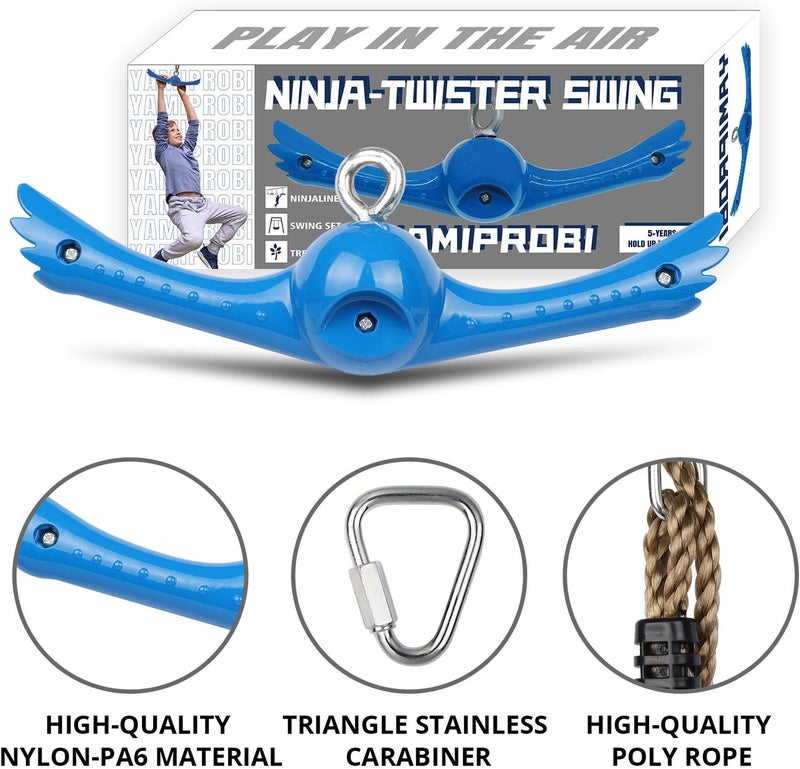 YAMIPROBI Ninja-Twister Swing Spins Set: Slackline Attachments - 360° Handle Twist-Spin Flips Toy Activate Ninja Powers - Ninja Warrior Accessories - Kids Ninja Hang Toys for Playground Backyard - Image 4