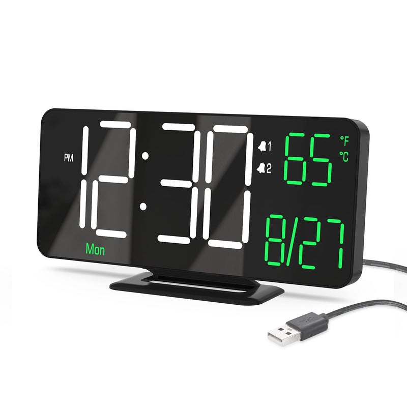 KOSUMOSU Digital Clock for Bedroom, 6.7in Black Alarm Clocks for Bedrooms,Auto Dimming, Date, Day of Week, Indoor Temperature,Digital Alarm Clock,Clocks for Living Room - Image 1