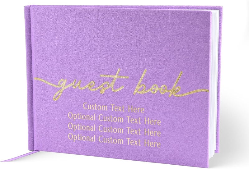 Promot Personalized Guestbook for Party (Lavender Purple) - 110 Lined Pages in Wood-Free Vegan Leather Hard Cover - Wedding Guest Book Sign in and Photos, Baby Shower, Birthday or Graduation - Image 1