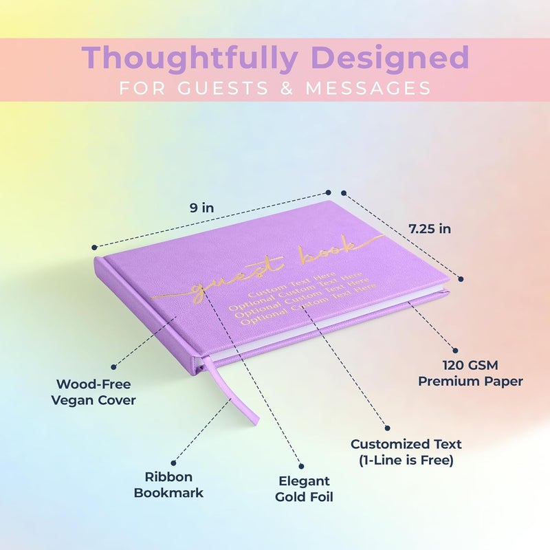 Promot Personalized Guestbook for Party (Lavender Purple) - 110 Lined Pages in Wood-Free Vegan Leather Hard Cover - Wedding Guest Book Sign in and Photos, Baby Shower, Birthday or Graduation - Image 5