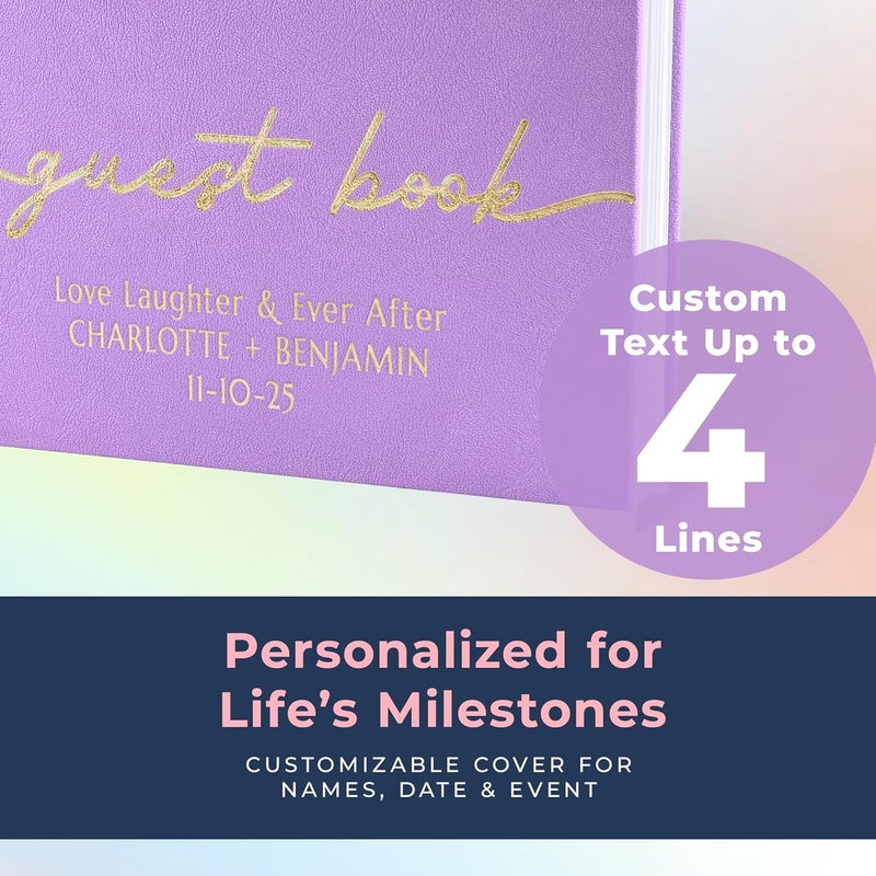 Promot Personalized Guestbook for Party (Lavender Purple) - 110 Lined Pages in Wood-Free Vegan Leather Hard Cover - Wedding Guest Book Sign in and Photos, Baby Shower, Birthday or Graduation - Image 4