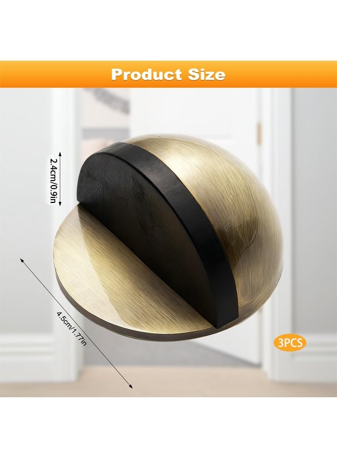 3 Pcs Brushed Brass Self Adhesive Door Stop, Floor Mounted Half Moon Door Stopper, No Drill Wall Protector Door Buffer for Home Office Bathroom - Image 2
