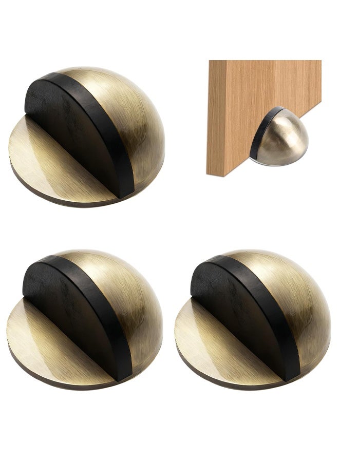 3 Pcs Brushed Brass Self Adhesive Door Stop, Floor Mounted Half Moon Door Stopper, No Drill Wall Protector Door Buffer for Home Office Bathroom - Image 1