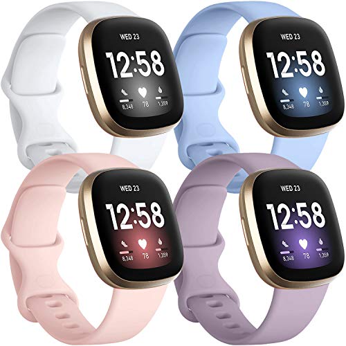 Getino Compatible with Fitbit Sense/Sense 2 Bands/Versa 3/ Versa 4 Bands Women Men, Silicone Sport Accessories, Band for Fitbit Sense/Sense 2/ Versa 4/ Versa 3, Small Lilac/Pink/Lavender/White - Image 1