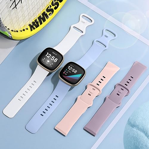 Getino Compatible with Fitbit Sense/Sense 2 Bands/Versa 3/ Versa 4 Bands Women Men, Silicone Sport Accessories, Band for Fitbit Sense/Sense 2/ Versa 4/ Versa 3, Small Lilac/Pink/Lavender/White - Image 4