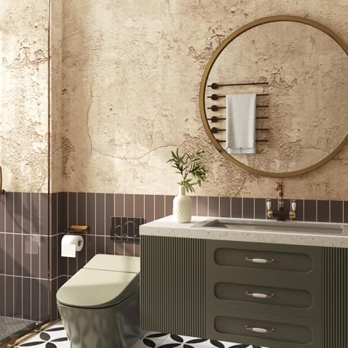 Livelynine 158x197 Beige Concrete Peel and Stick Wallpaper for Bathroom Bedroom Wall Paper Decor for Adults 3D Basement Wall Covering Removable Tan Cement Vinyl Light Brown Contact Paper Waterproof - Image 3