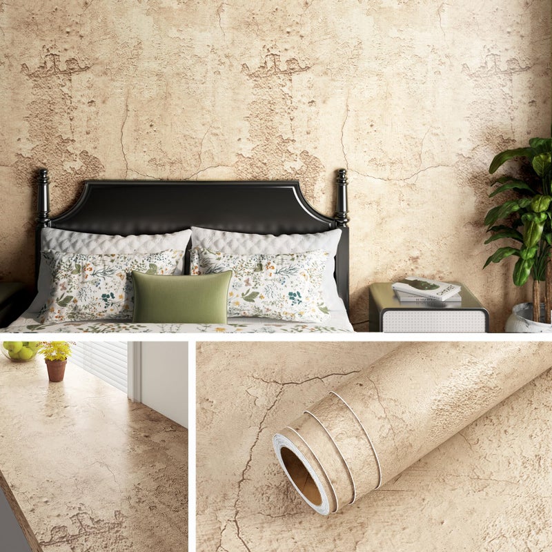 Livelynine 158x197 Beige Concrete Peel and Stick Wallpaper for Bathroom Bedroom Wall Paper Decor for Adults 3D Basement Wall Covering Removable Tan Cement Vinyl Light Brown Contact Paper Waterproof - Image 2