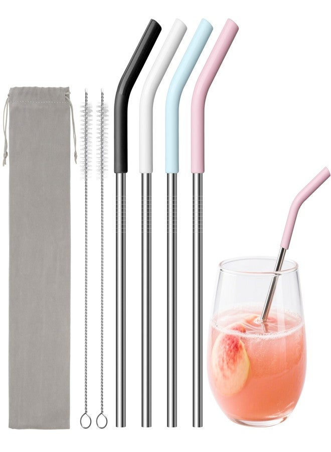 Diumepo 6.7" Short Metal Straw-Reusable Stainless Steel Drink Straws with Silicone Tips and Brush, Fit for 6 7 10 12 oz Small Cups (Colors 2) - Image 1