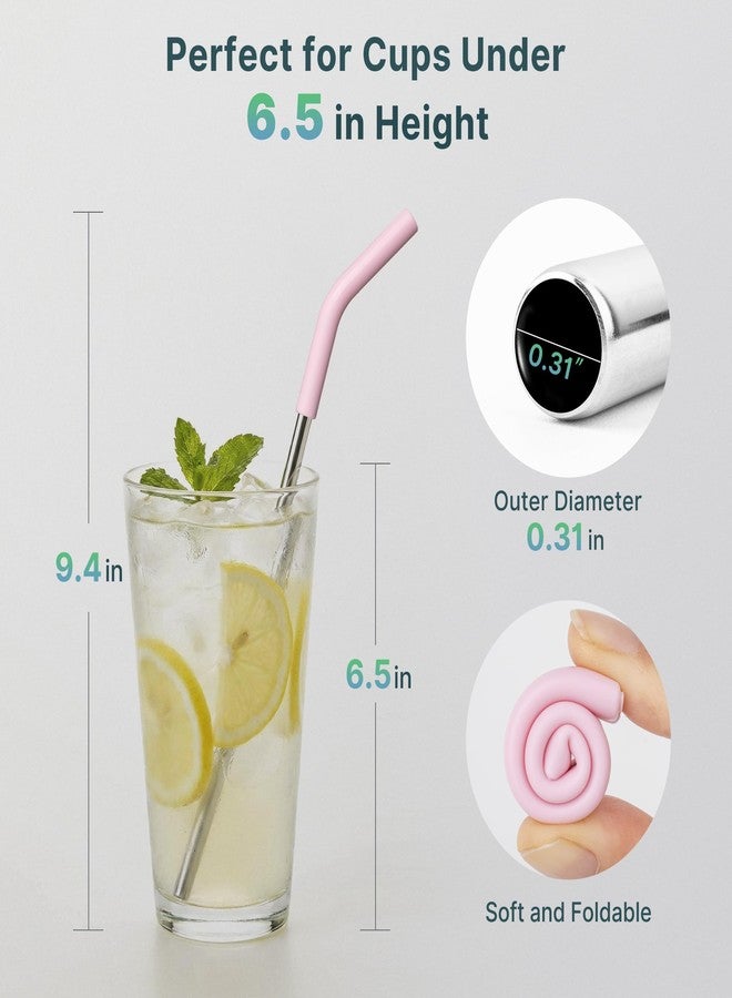 Diumepo 6.7" Short Metal Straw-Reusable Stainless Steel Drink Straws with Silicone Tips and Brush, Fit for 6 7 10 12 oz Small Cups (Colors 2) - Image 4