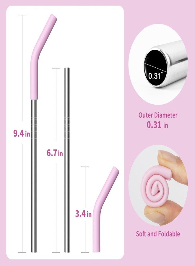 Diumepo 6.7" Short Metal Straw-Reusable Stainless Steel Drink Straws with Silicone Tips and Brush, Fit for 6 7 10 12 oz Small Cups (Colors 2) - Image 2