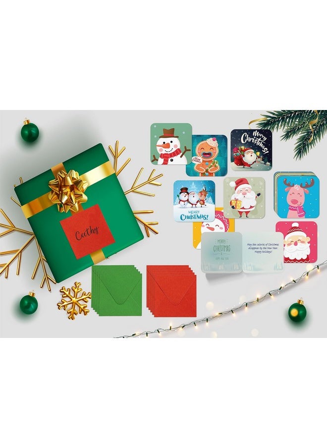 Better Office Products - Mini Christmas Greeting Cards & Envelopes, 3 X 3 Inch, 25 Unique Designs With Red & Green Envelopes, Small Christmas Cards For Gifts (25 Pack) - Image 1