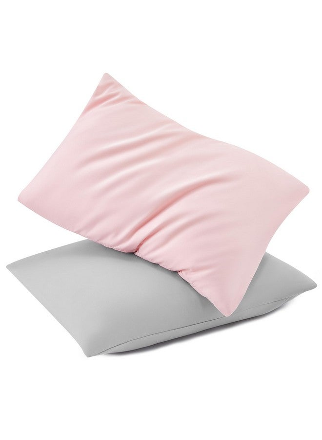TILLYOU Toddler Pillowcase 2 Pack With Envelope Closure,13" X 18" Silky Soft Microfiber Travel Kids Pillowcase For Boys And Girls,Gray & Pink - Image 1