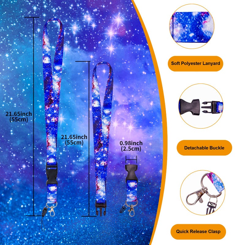 XIANGXING 5 Pack Starry Sky Neck Lanyards with 5 Clear ID Card Holders, Cool Galaxy Lanyard Strap Keychain with Detachable Buckle for Women Men Cruise Teacher Keys Badge ID Card Phone (Starry Sky - 5pcs) - Image 3