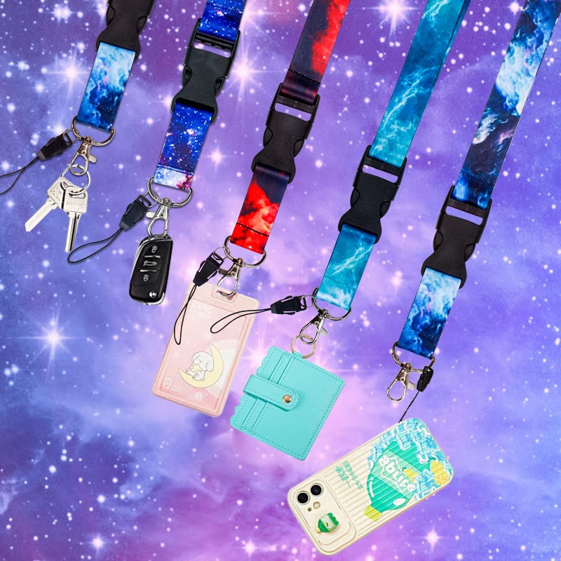 XIANGXING 5 Pack Starry Sky Neck Lanyards with 5 Clear ID Card Holders, Cool Galaxy Lanyard Strap Keychain with Detachable Buckle for Women Men Cruise Teacher Keys Badge ID Card Phone (Starry Sky - 5pcs) - Image 5