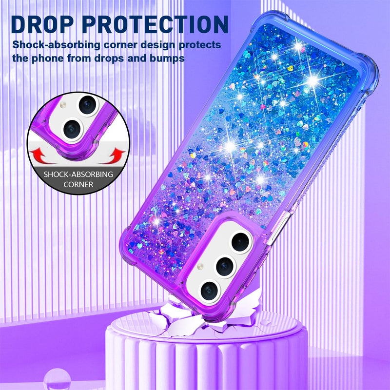 CAIYUNL for Samsung Galaxy A15 5G Case with Screen Protector, Women Girls Glitter Bling Liquid Floating Cute Phone Case Soft TPU Slim Silicone Shockproof Protective for Samsung A15 5G - Blue Purple - Image 4