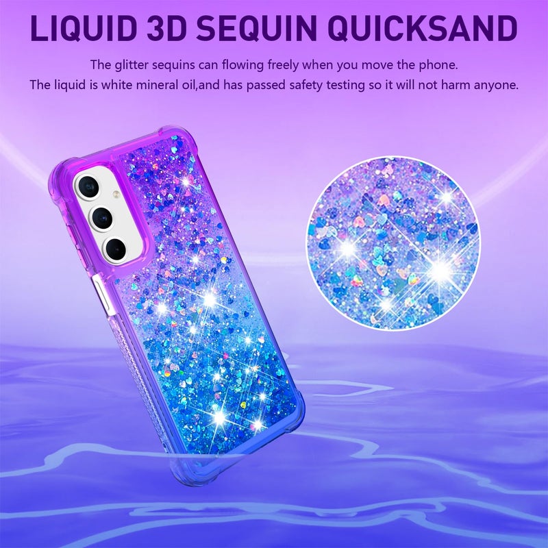CAIYUNL for Samsung Galaxy A15 5G Case with Screen Protector, Women Girls Glitter Bling Liquid Floating Cute Phone Case Soft TPU Slim Silicone Shockproof Protective for Samsung A15 5G - Blue Purple - Image 2