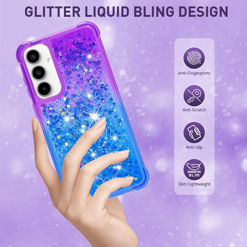 CAIYUNL for Samsung Galaxy A15 5G Case with Screen Protector, Women Girls Glitter Bling Liquid Floating Cute Phone Case Soft TPU Slim Silicone Shockproof Protective for Samsung A15 5G - Blue Purple - Image 5