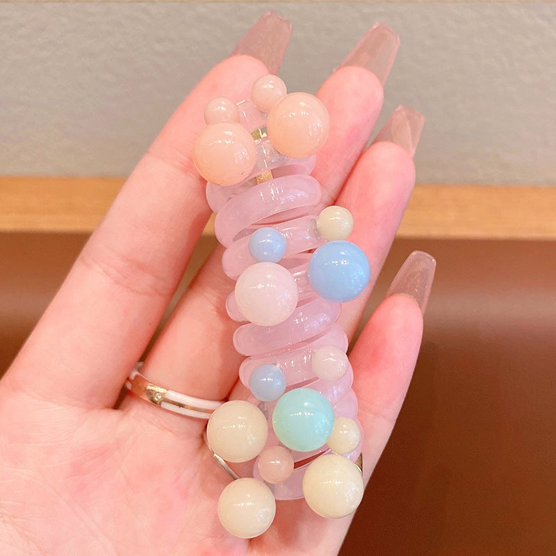 إسكدنيا Chic Heart Bubble Braid Hair Ties Elastic Ponytail Holders 1028#1 Color Bead Jelly Powder