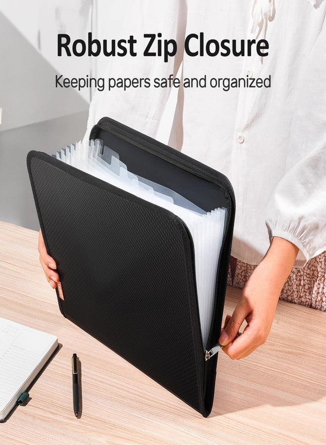 Sooez Sleek Expandable File Folder Organizer with Safe Zipper, Reinforced 13 Pocket Accordion Folder Organizer, A4 Letter Size, Portable File Organizer, Receipt Organizer for Business, Grey - Image 2