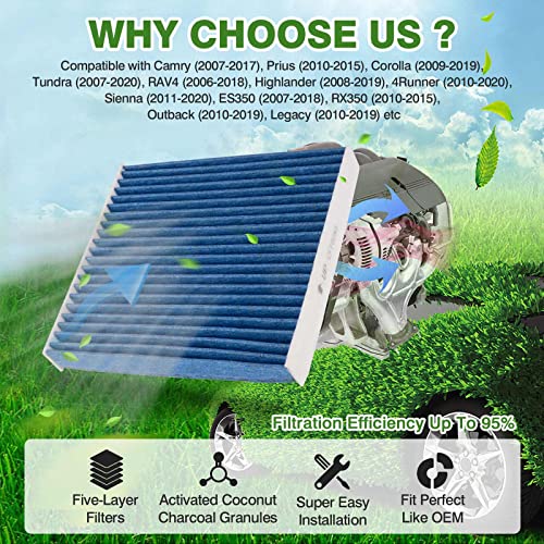 Forccord 2-PACK HEPA Cabin Air Filter Fits for Toyota Camry/Corolla/4Runner Sienna Tundra RAV4 Lexus RX350 Activated CF10285 Carbon Cabin Filter Replacement Accessories - Image 2