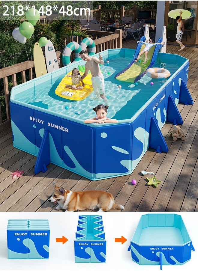 VUCATIN Foldable Non-Inflatable Swimming Pool Foldable Hard Plastic Shell Large Portable Swimming Pool for Kids Adults Family Swimming Pool for Summer Water Party in Garden Lawn (148*48*218cm)  - Image 1