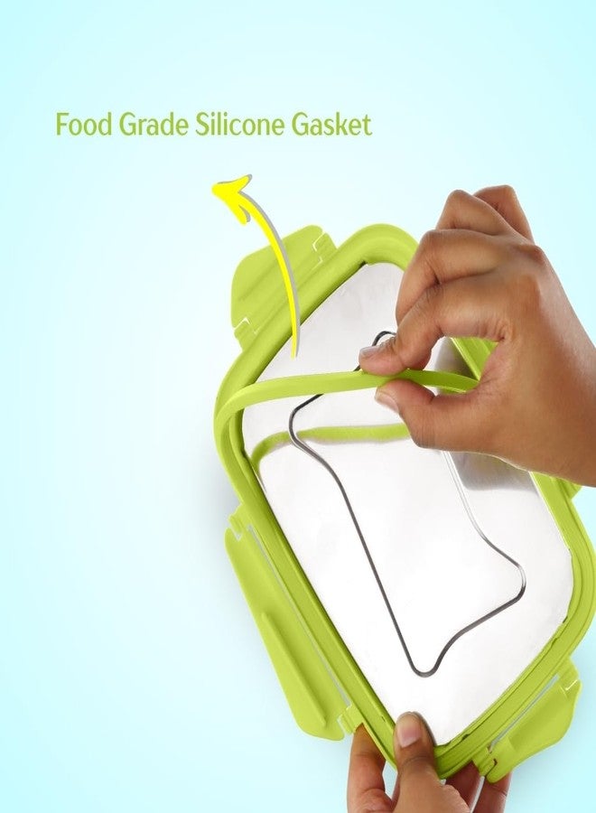 STEELLOCK Smart Kids Stainless Steel Lunch Box, Leakproof & Airtight Tiffin Box for School Boys & Girls, BPA Free Food Grade with 4-Side Clip Lock | 750 ML | Green, 3D/UV Print Football - Image 4