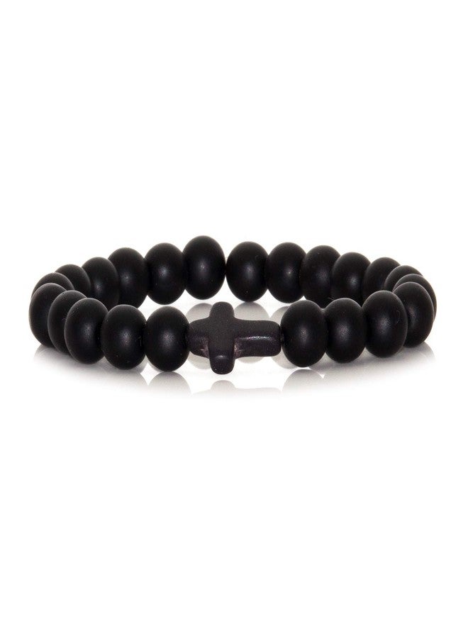 Xusamss Fashion Cross Bracelet 8MM Matte Agate Bead Elastic Bracelet - Image 1