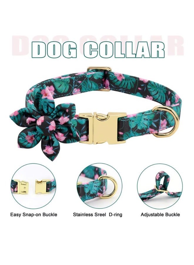BEIRUI Cute Girl Dog Collars, Harnesses & Leashes Set - Adjustable Dog Collar and Leash Set with Flower - Soft Mesh Dog Vest Harness for Puppies Small Medium Dogs (Green,XS) - Image 4