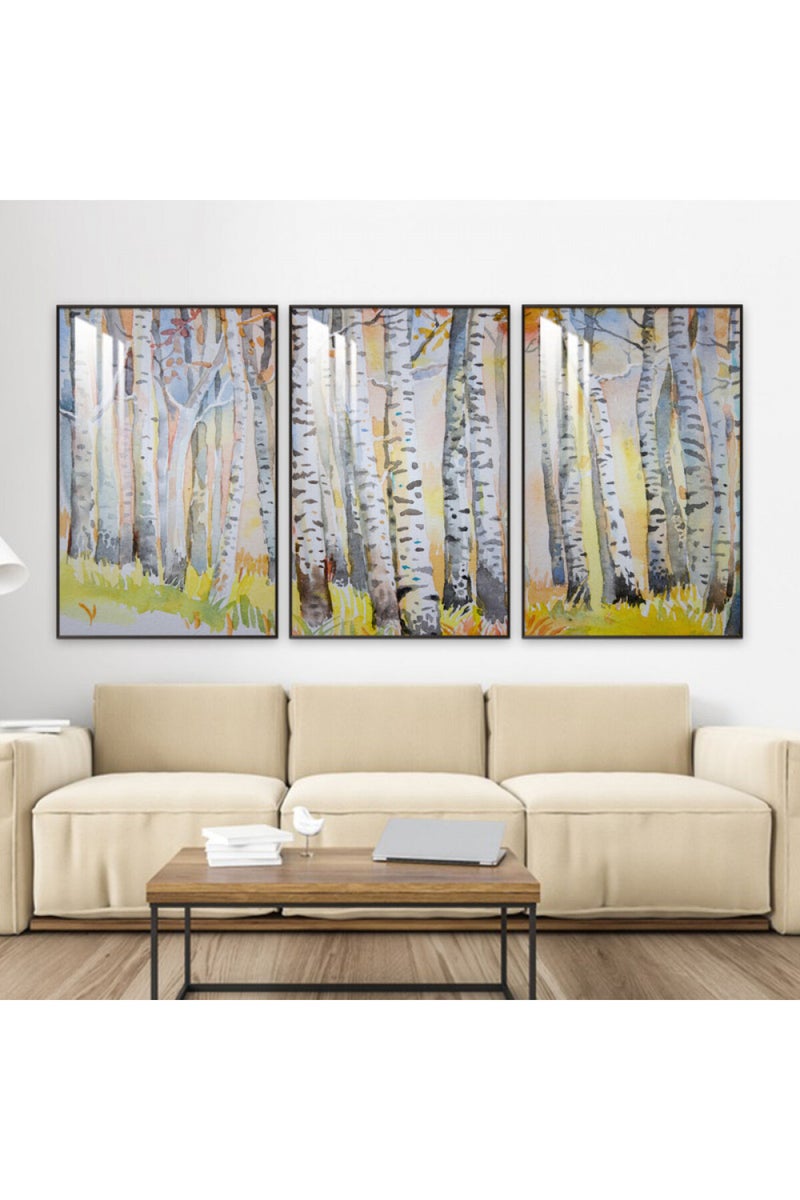 Marktna Three wooden wall painting with a frame and a clear acrylic layer - Image 1