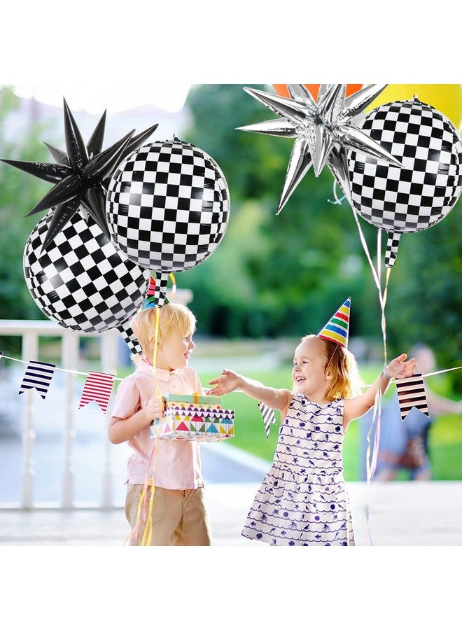MIKIMIQI 6 Pcs Race Car Checkered Balloons 3 Pcs Explosion Pointed Star Foil Balloons for Racing Party Decorations, 22'' Jumbo Sphere 4D Black and White Checkered Flag Mylar Balloons for Birthday Party - Image 5