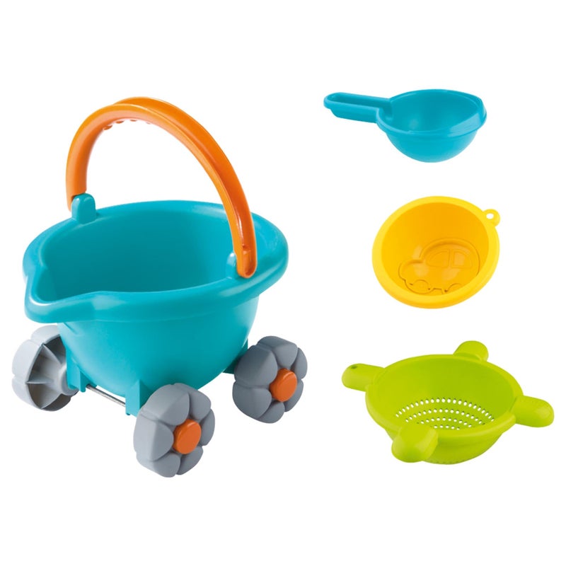 HABA Sand Bucket Scooter - 4 Piece Nesting Beach Toy Set - Toddler Summer Toys & Toddler Beach Essentials with Sand Bucket, Sieve, Shovel, & Pail on Wheels - Perfect Beach Toys for Toddlers 1-3 - Image 2